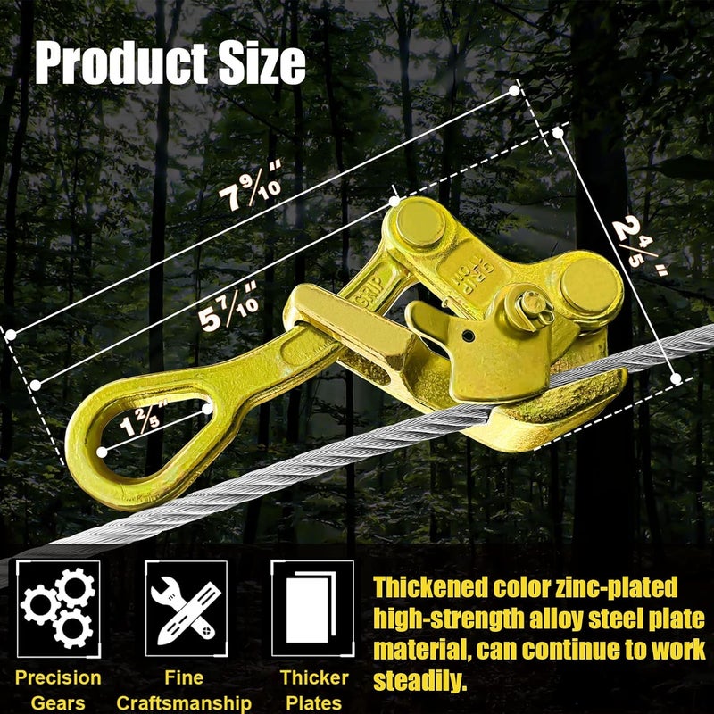 FITHOIST 1 Ton Cable Puller Steel Wire Grip, 2200 Lbs Cable Puller Wire Puller for 5/32”-7/8” Steel Wire Rope, Wire Pulling Come Along Tools (1T) - Image 2